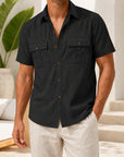 Mivanity Men's Linen Short-Sleeve Cardigan Loose Fit Shirts