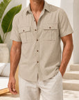 Mivanity Men's Linen Short-Sleeve Cardigan Loose Fit Shirts