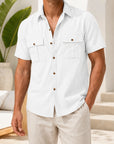 Mivanity Men's Linen Short-Sleeve Cardigan Loose Fit Shirts