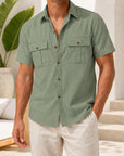 Mivanity Men's Linen Short-Sleeve Cardigan Loose Fit Shirts