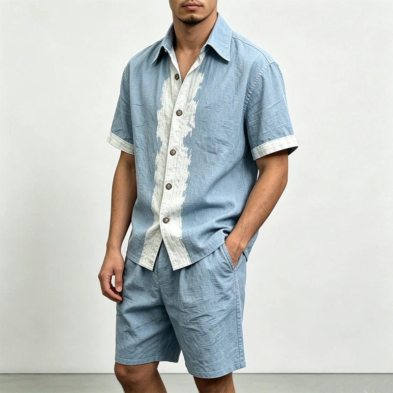 Mivanity Men's Linen Short-Sleeve Shirt Shorts 2-Piece Summer Sets