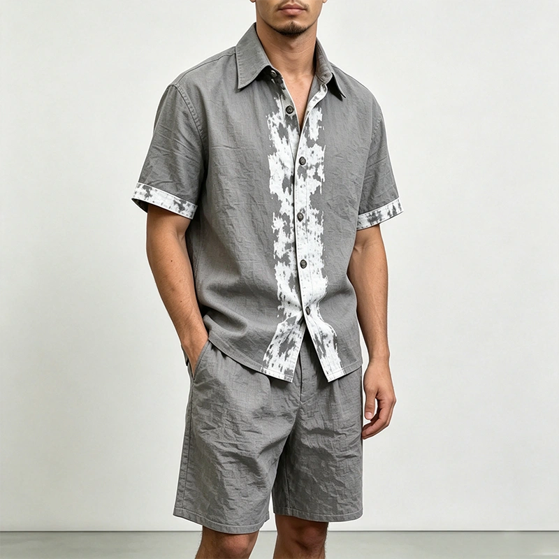 Mivanity Men's Linen Short-Sleeve Shirt Shorts 2-Piece Summer Sets