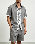 Mivanity Men's Linen Short-Sleeve Shirt Shorts 2-Piece Summer Sets