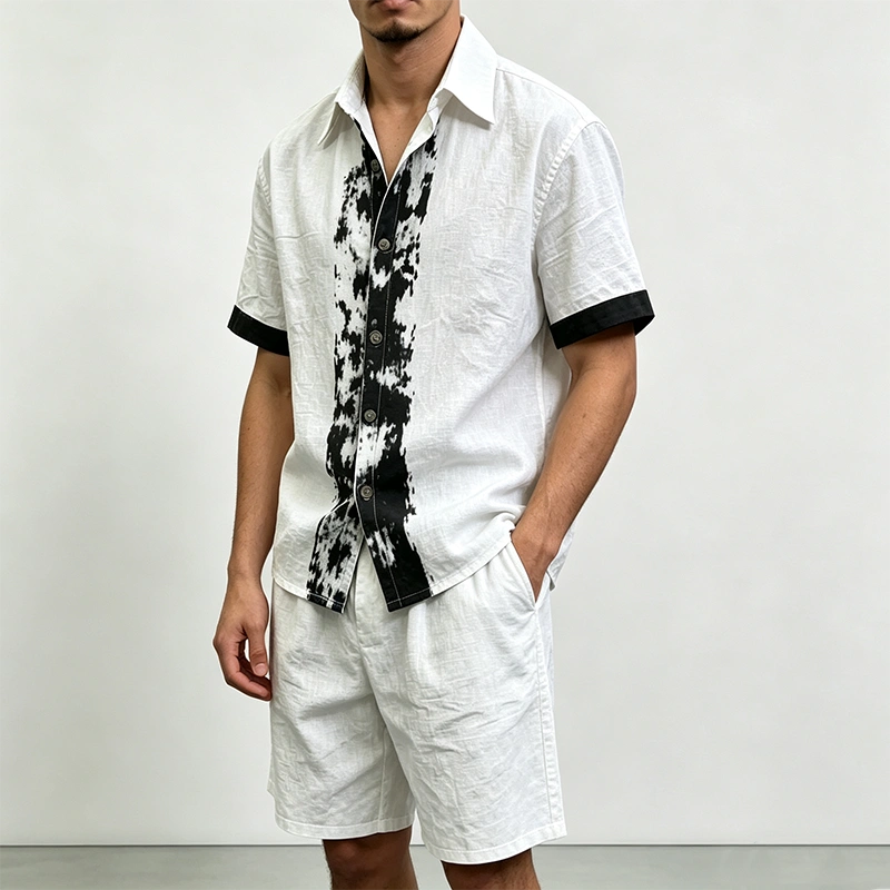 Mivanity Men's Linen Short-Sleeve Shirt Shorts 2-Piece Summer Sets