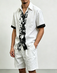Mivanity Men's Linen Short-Sleeve Shirt Shorts 2-Piece Summer Sets