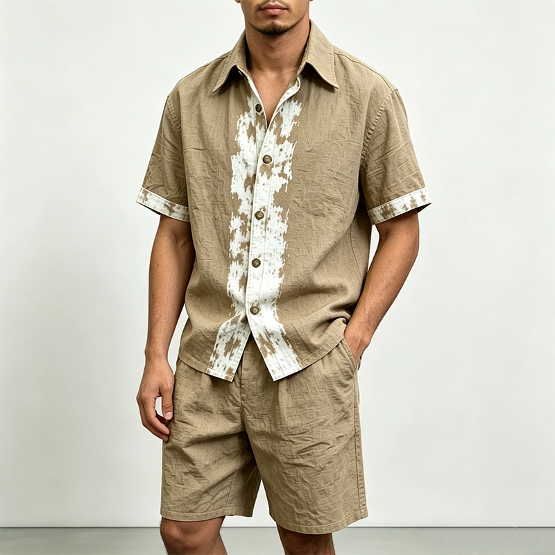 Mivanity Men's Linen Short-Sleeve Shirt Shorts 2-Piece Summer Sets