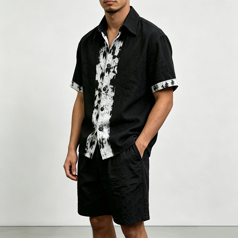 Mivanity Men's Linen Short-Sleeve Shirt Shorts 2-Piece Summer Sets