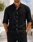 Mivanity Men's Linen Stand Collar Cardigan Shirts