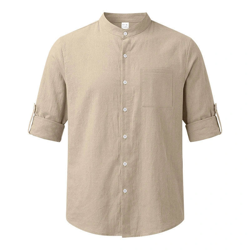 Mivanity Men's Linen Stand Collar Cardigan Shirts