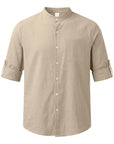 Mivanity Men's Linen Stand Collar Cardigan Shirts