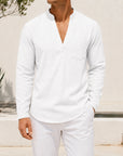 Mivanity Men's Linen V-Neck Long-Sleeve Shirts