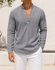Mivanity Men's Linen V-Neck Long-Sleeve Shirts