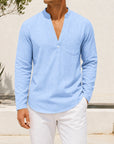 Mivanity Men's Linen V-Neck Long-Sleeve Shirts