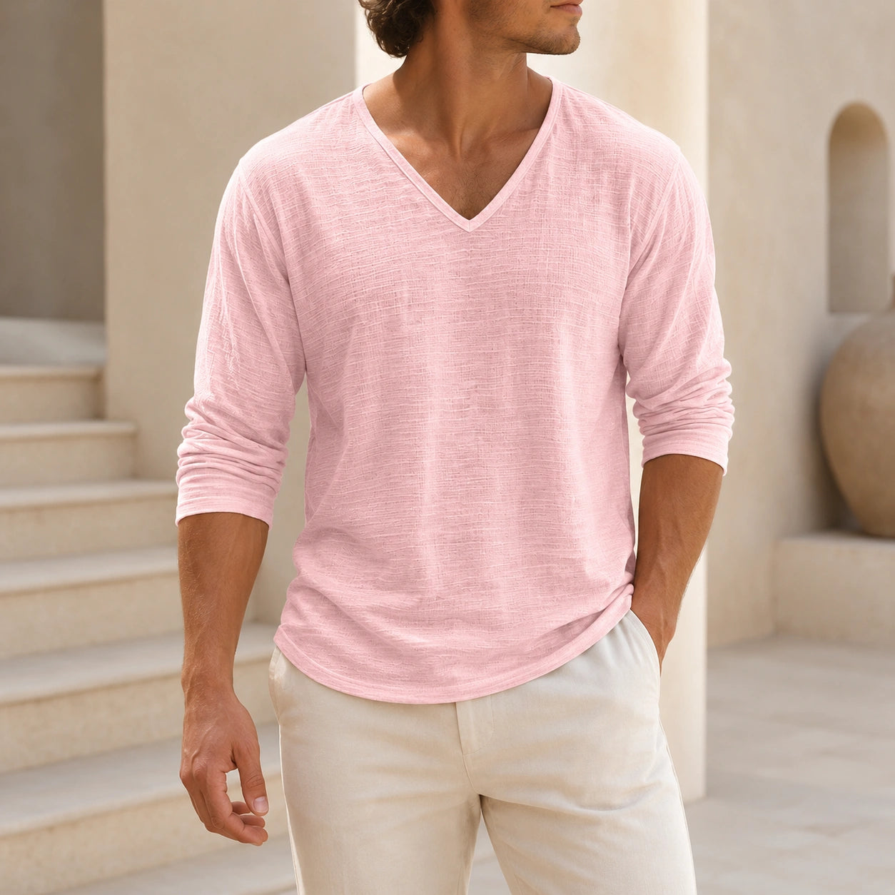 Mivanity Men's Linen V-Neck T-Shirts