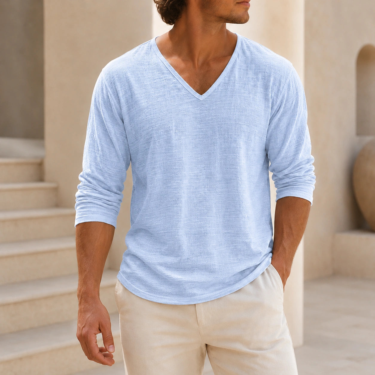 Mivanity Men's Linen V-Neck T-Shirts