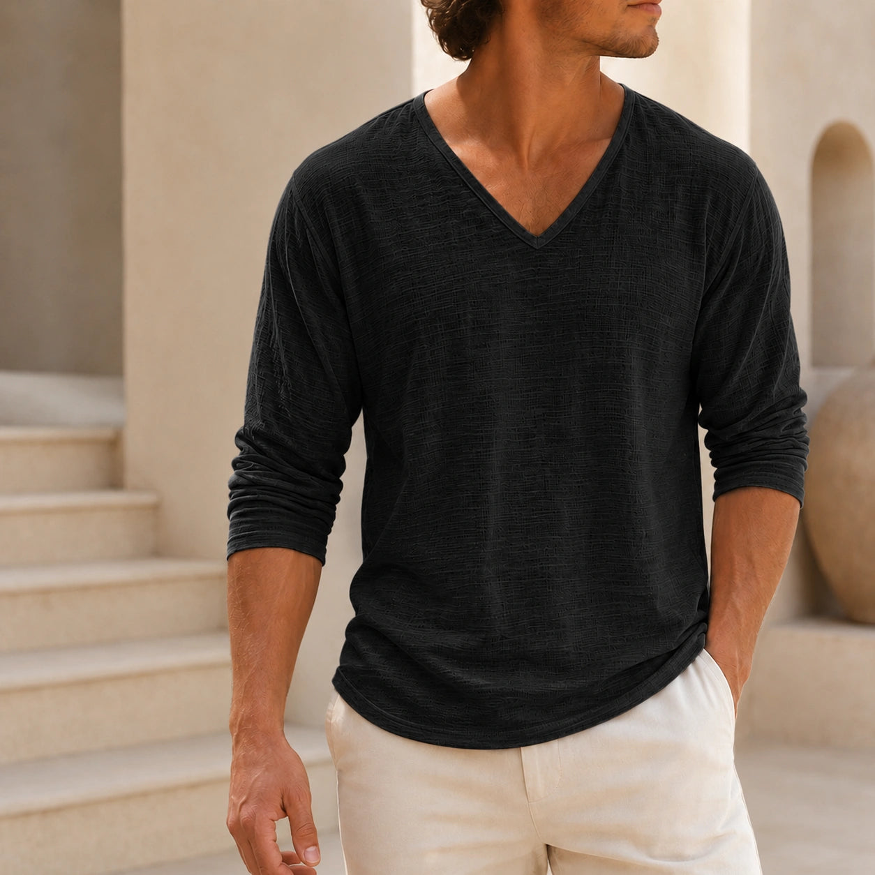 Mivanity Men's Linen V-Neck T-Shirts