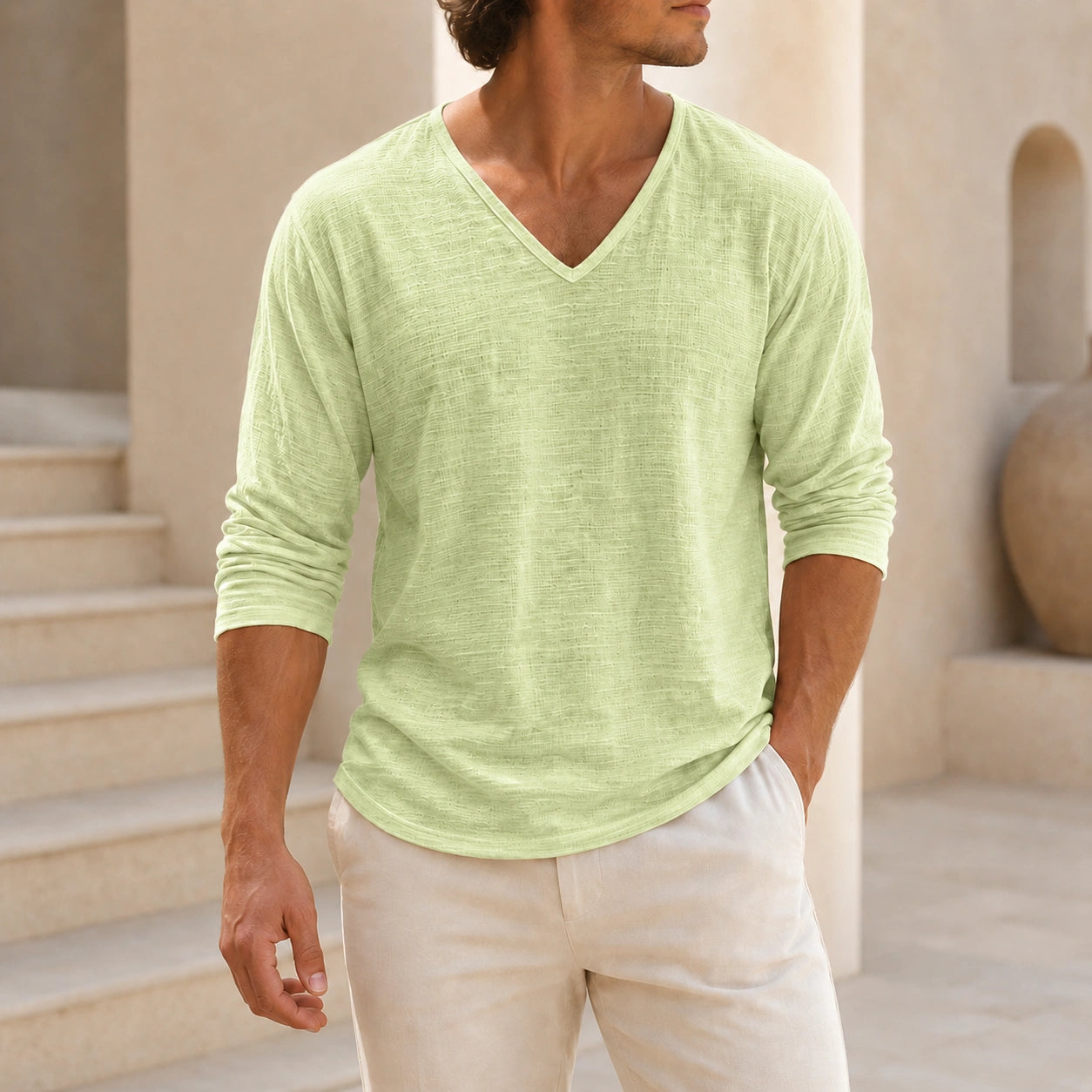 Mivanity Men's Linen V-Neck T-Shirts