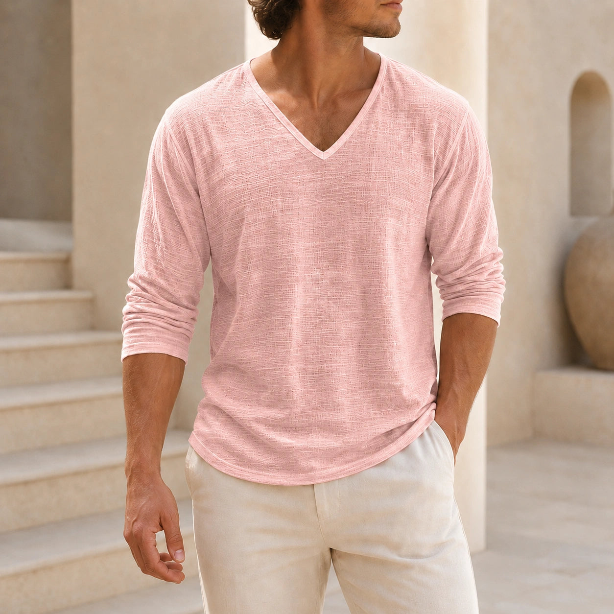 Mivanity Men's Linen V-Neck T-Shirts