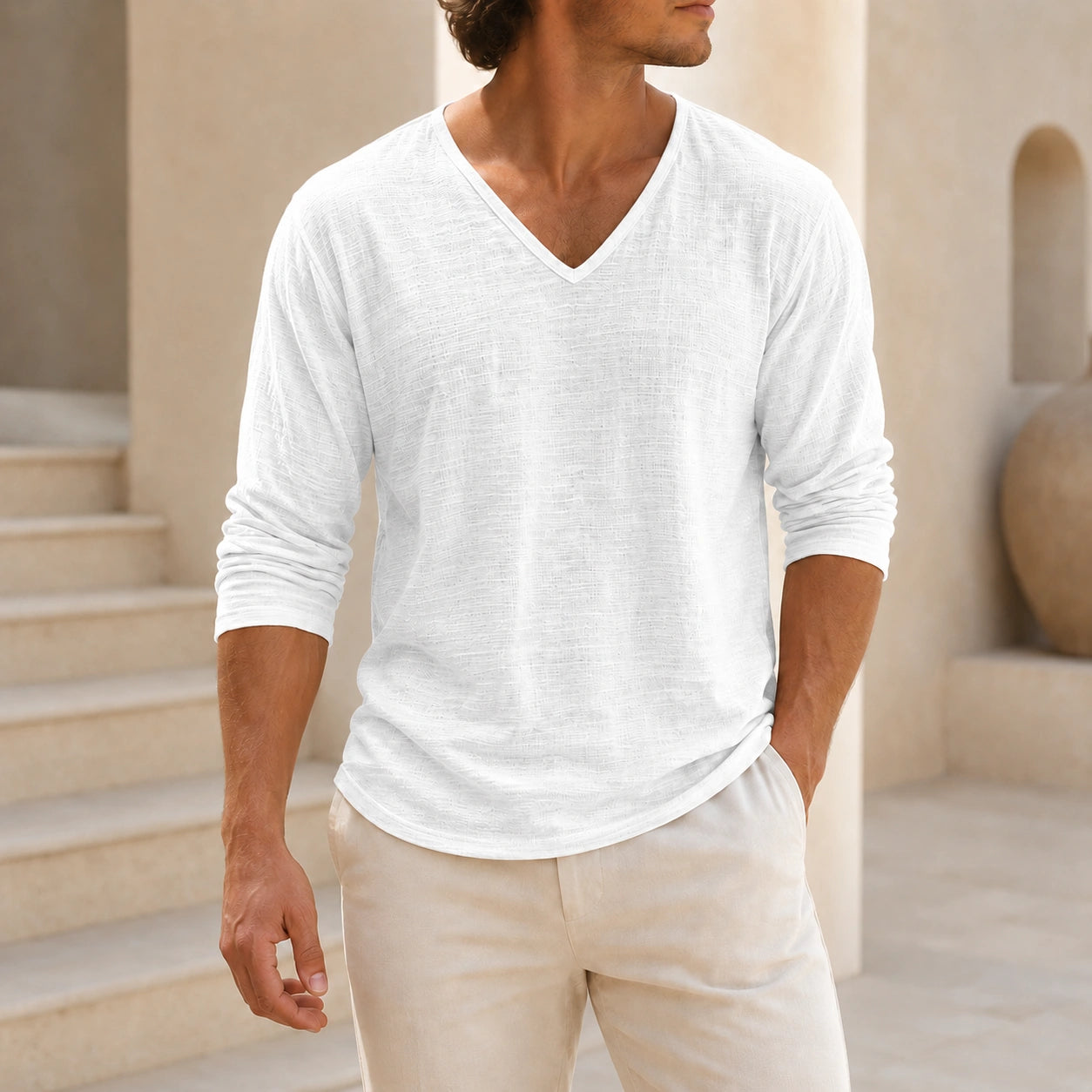 Mivanity Men's Linen V-Neck T-Shirts