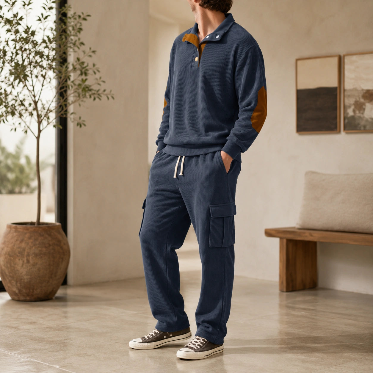 Mivanity Men's Long-Sleeve Jacket Long Pants 2-Piece Sets