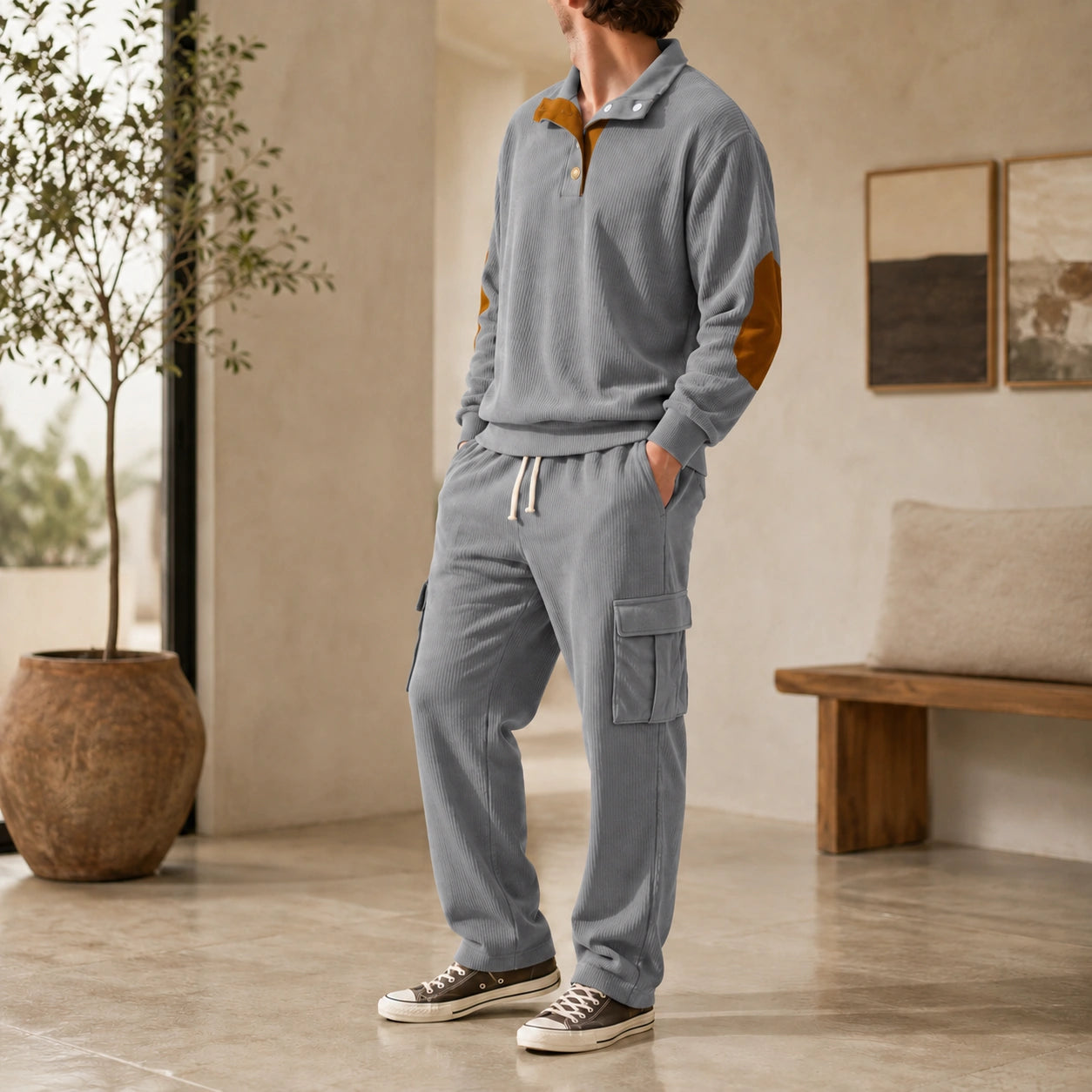 Mivanity Men's Long-Sleeve Jacket Long Pants 2-Piece Sets
