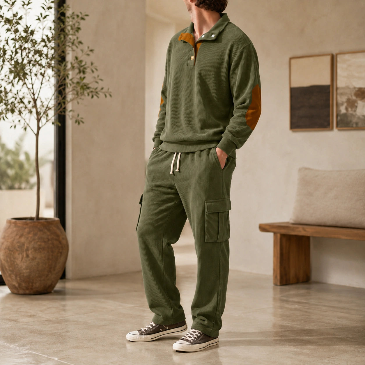 Mivanity Men's Long-Sleeve Jacket Long Pants 2-Piece Sets