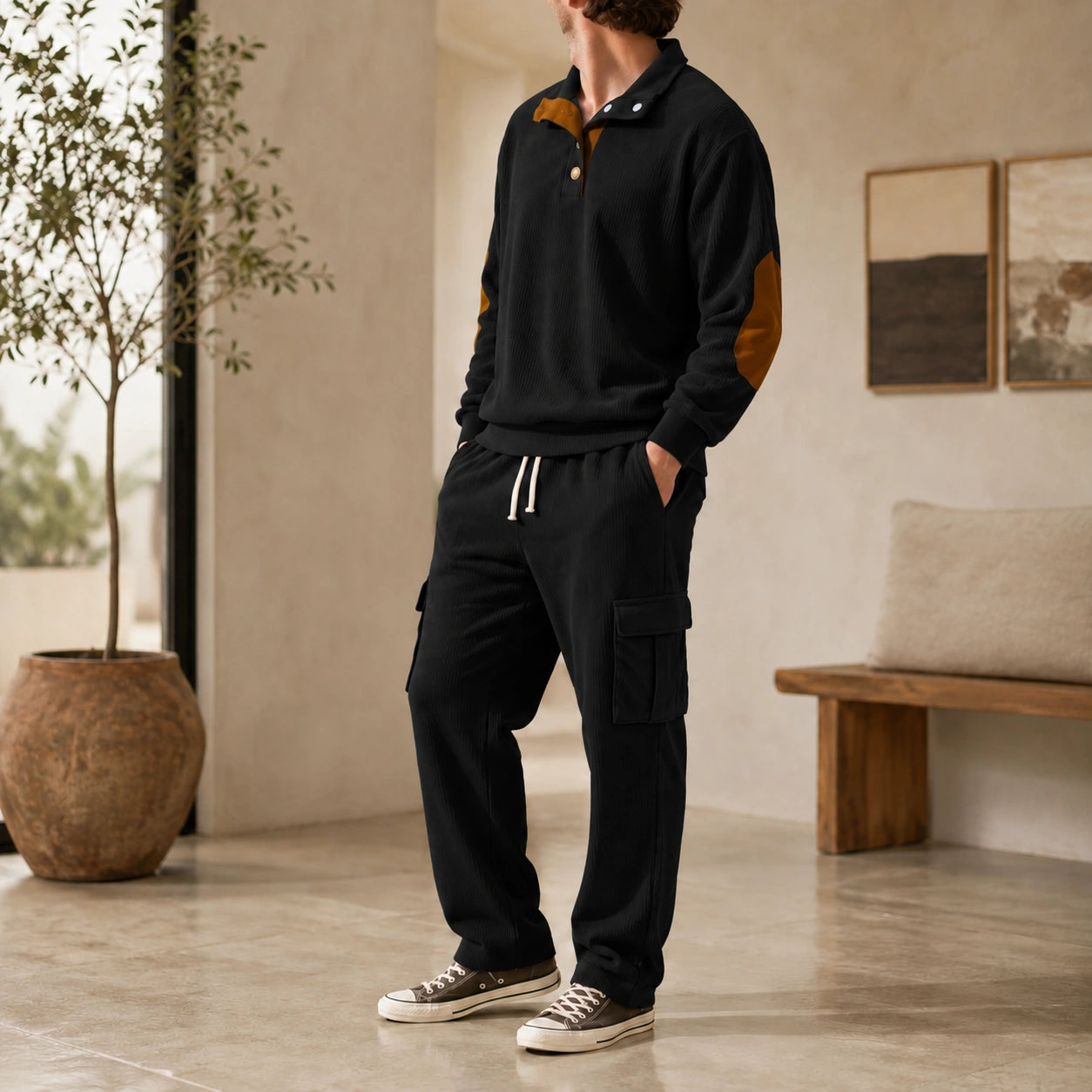 Mivanity Men's Long-Sleeve Jacket Long Pants 2-Piece Sets