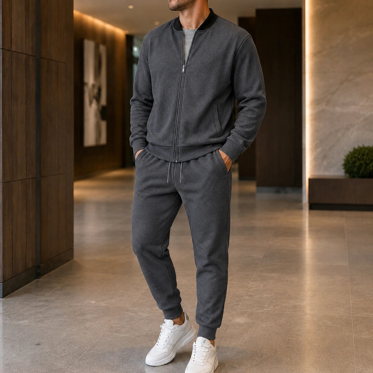 Mivanity Men's Long-Sleeve Jacket Long Pants 2-Piece Winter Sets