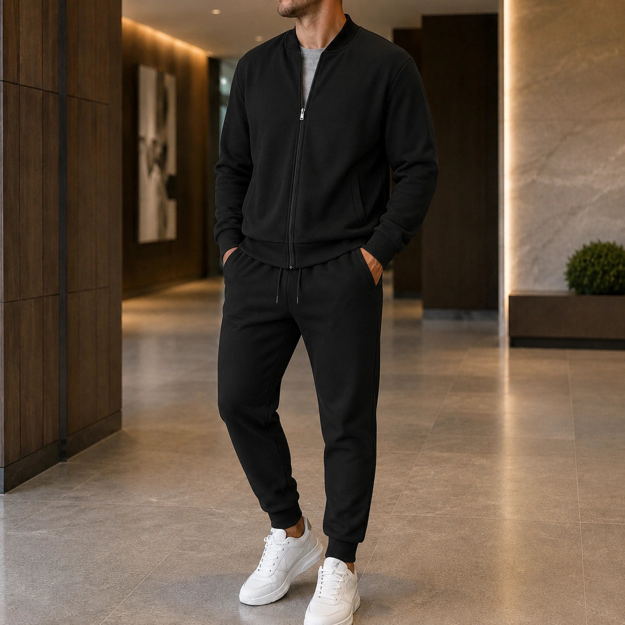 Mivanity Men's Long-Sleeve Jacket Long Pants 2-Piece Winter Sets