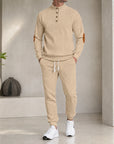 Mivanity Men's Long-Sleeve Knit Top Jogger Pants 2-Piece Sports Sets