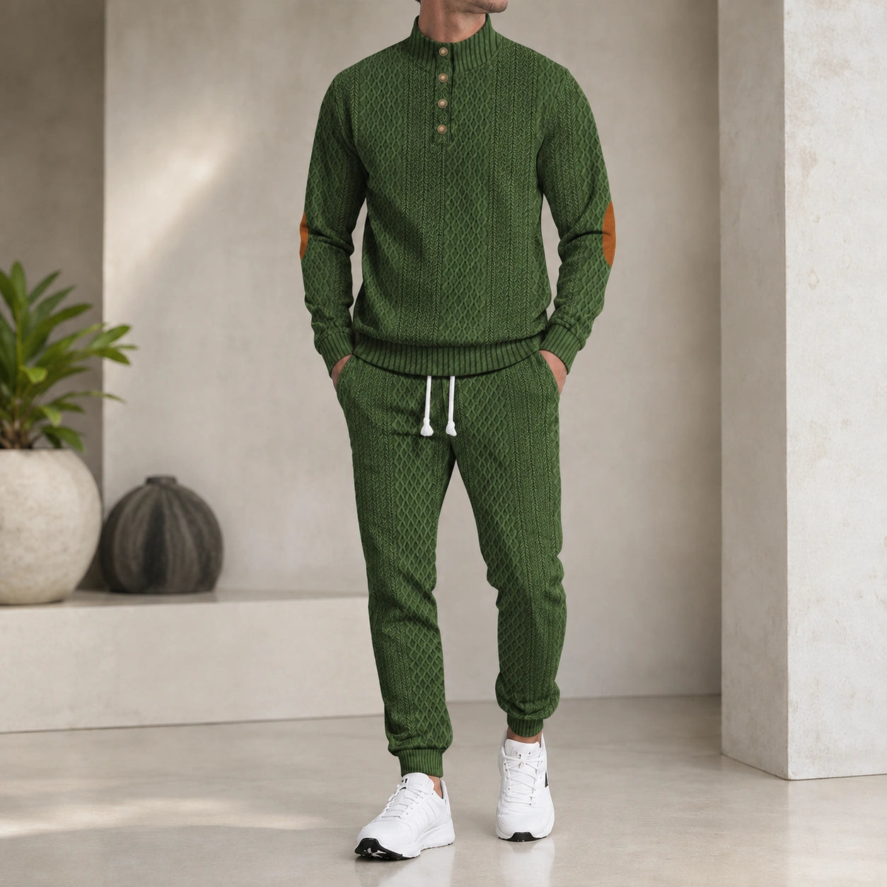 Mivanity Men's Long-Sleeve Knit Top Jogger Pants 2-Piece Sports Sets