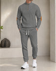 Mivanity Men's Long-Sleeve Knit Top Jogger Pants 2-Piece Sports Sets