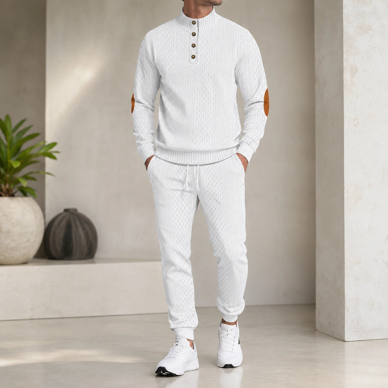 Mivanity Men's Long-Sleeve Knit Top Jogger Pants 2-Piece Sports Sets