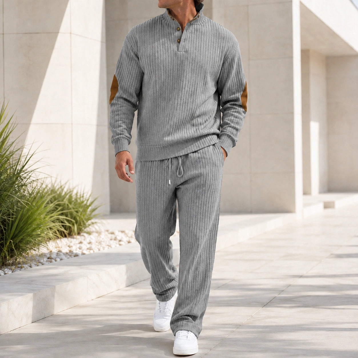 Mivanity Men's Long-Sleeve Knit Top Long Pants 2-Piece Sets