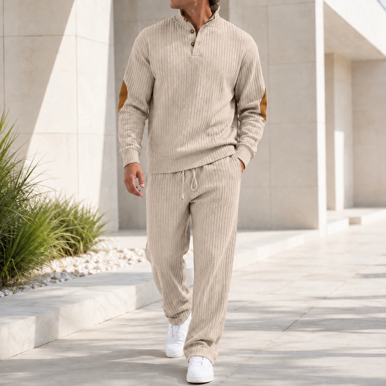 Mivanity Men's Long-Sleeve Knit Top Long Pants 2-Piece Sets