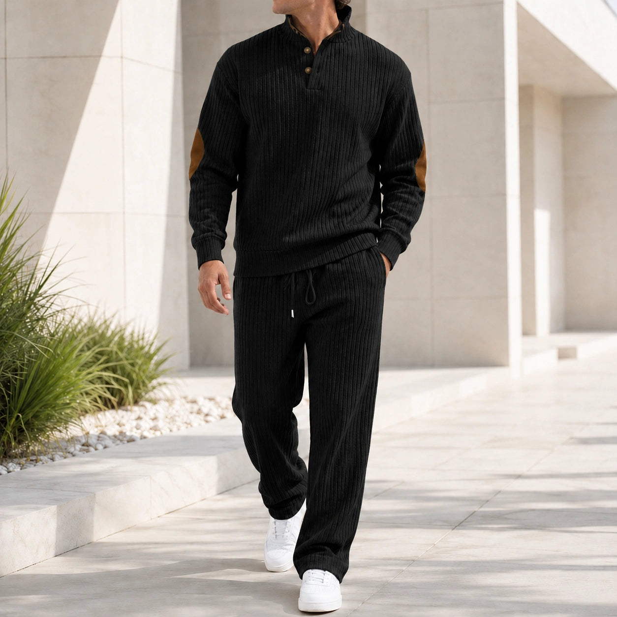 Mivanity Men's Long-Sleeve Knit Top Long Pants 2-Piece Sets