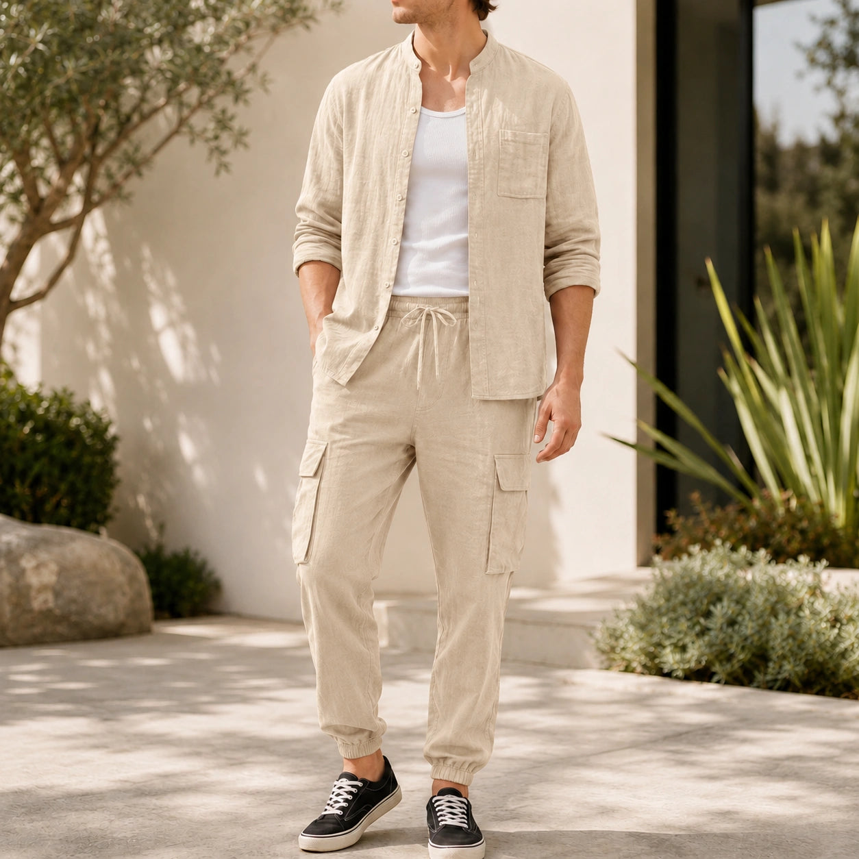 Mivanity Men's Loose-Fit Button-Front Shirt Pants Sets