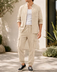 Mivanity Men's Loose-Fit Button-Front Shirt Pants Sets