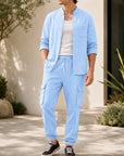 Mivanity Men's Loose-Fit Button-Front Shirt Pants Sets