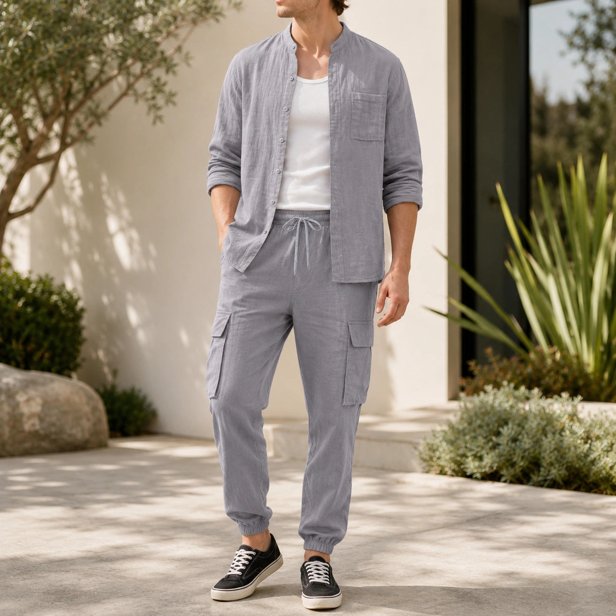 Mivanity Men's Loose-Fit Button-Front Shirt Pants Sets