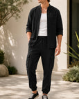 Mivanity Men's Loose-Fit Button-Front Shirt Pants Sets