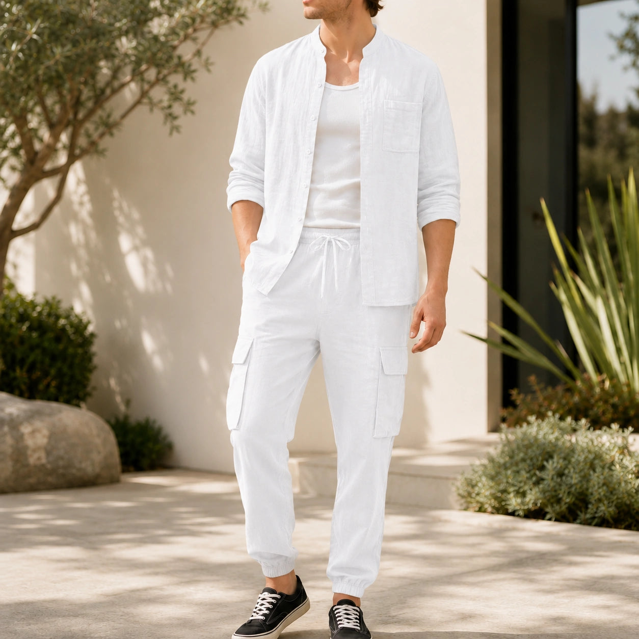 Mivanity Men's Loose-Fit Button-Front Shirt Pants Sets