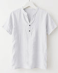 Mivanity Men's Loose-Fit Linen Stand Collar Short-Sleeve T-Shirts