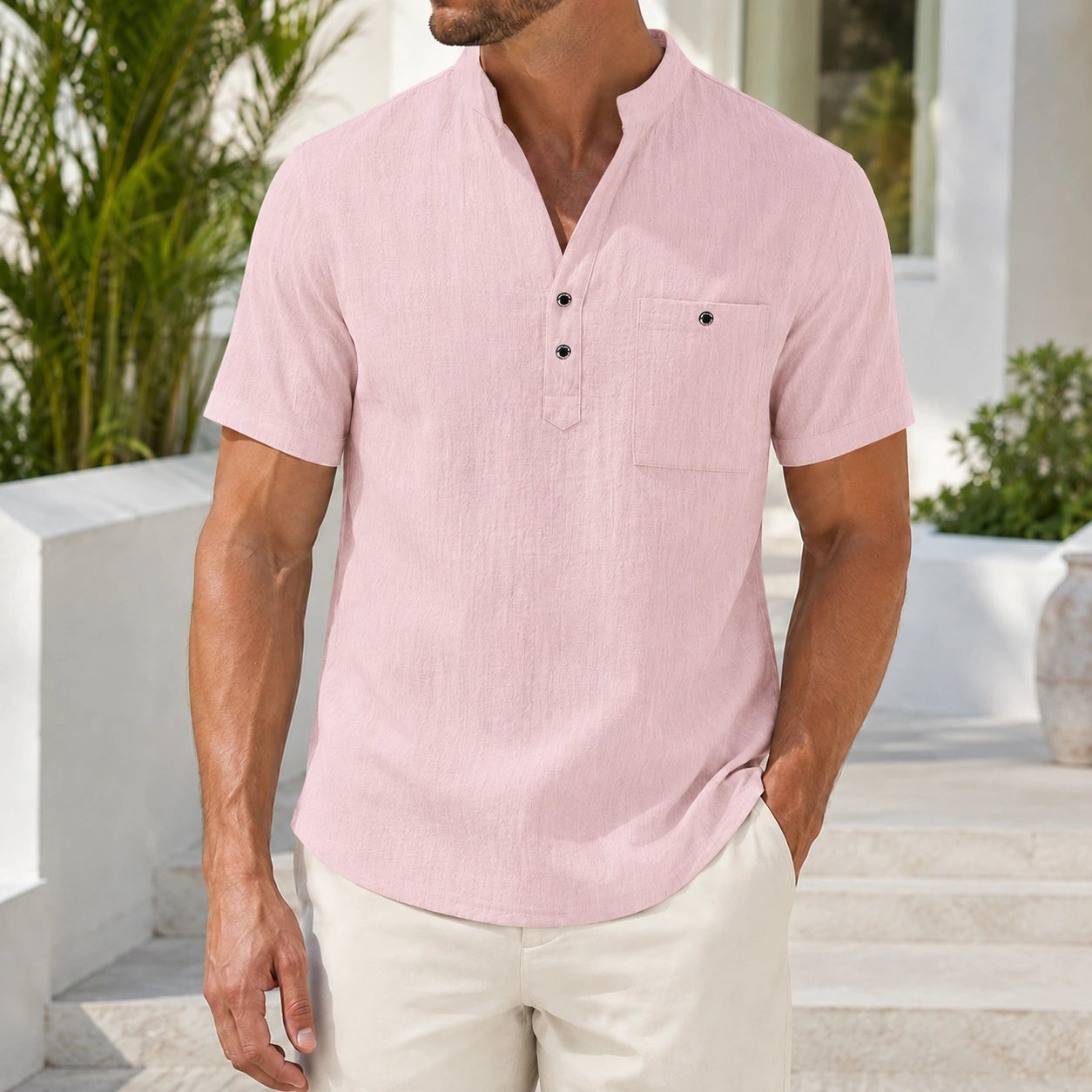 Mivanity Men's Loose-Fit Stand Collar T-Shirts