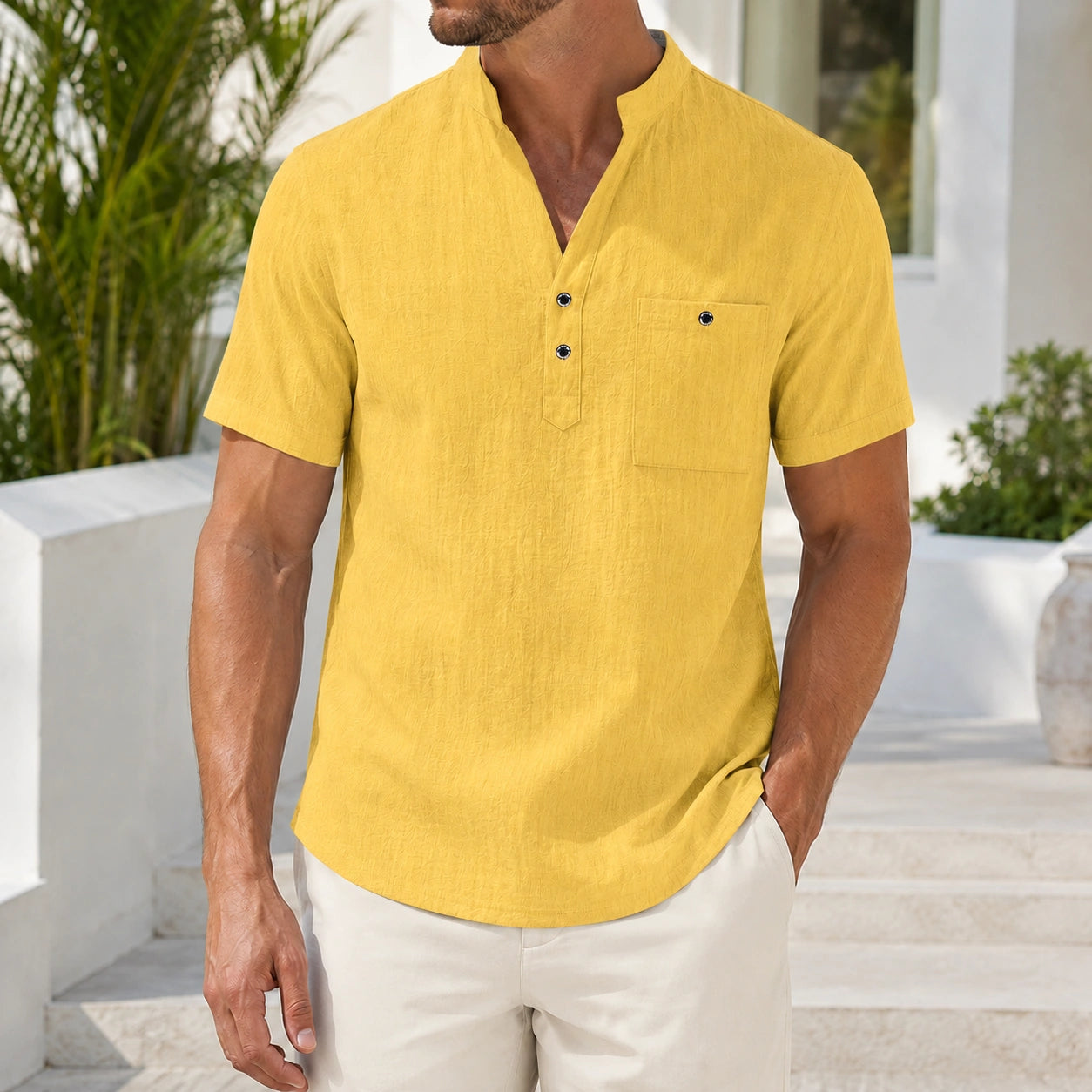 Mivanity Men's Loose-Fit Stand Collar T-Shirts