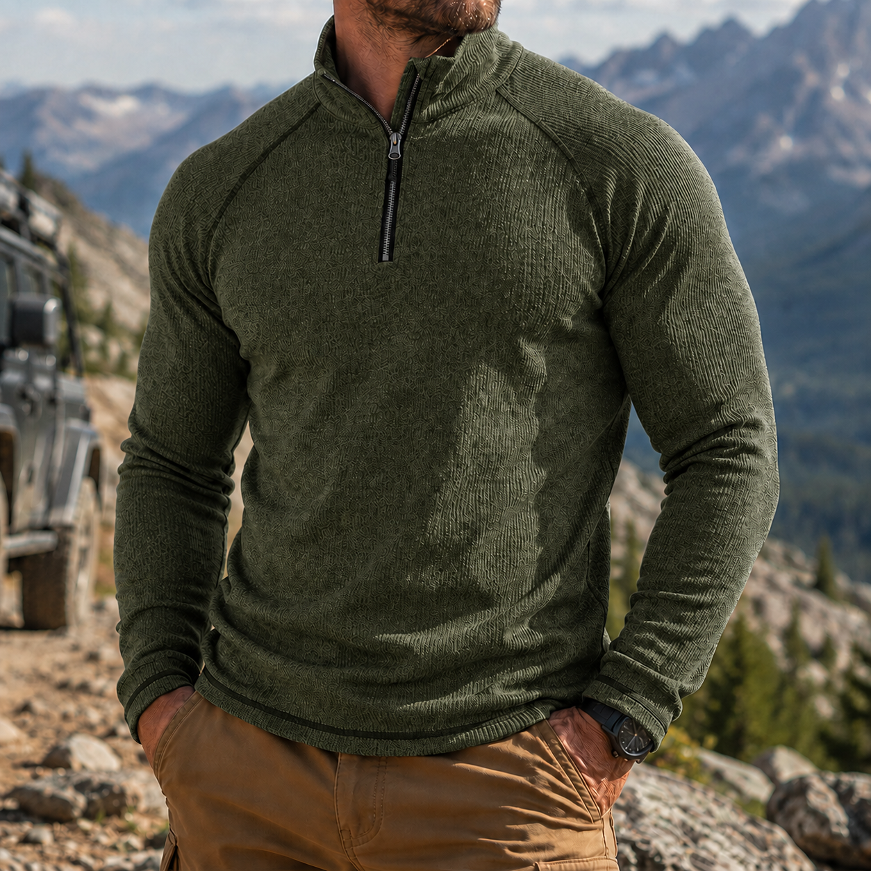 Mivanity Men's Outdoor Quarter Zip Pullover Performance Knit Hiking Sweater