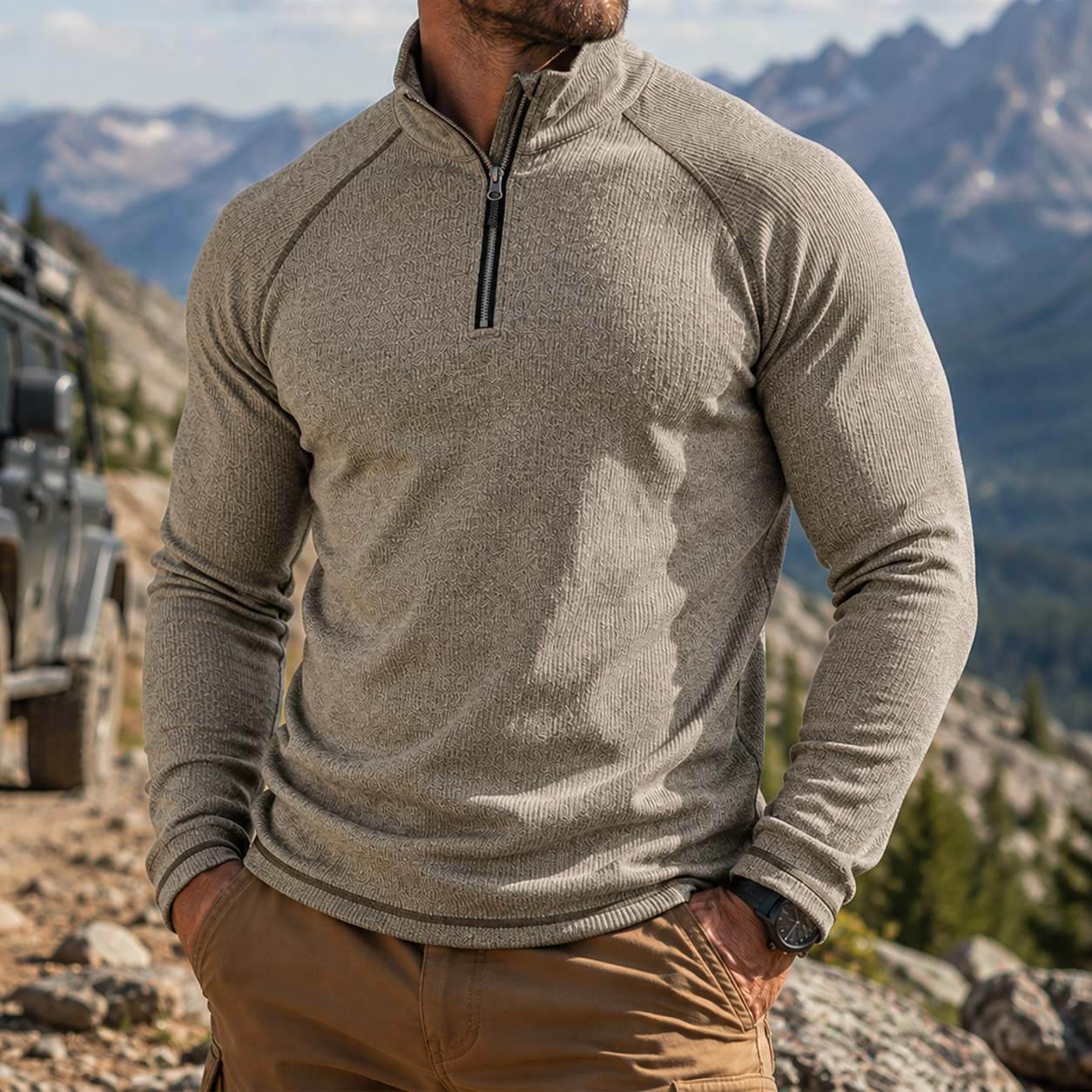 Mivanity Men's Outdoor Quarter Zip Pullover Performance Knit Hiking Sweater