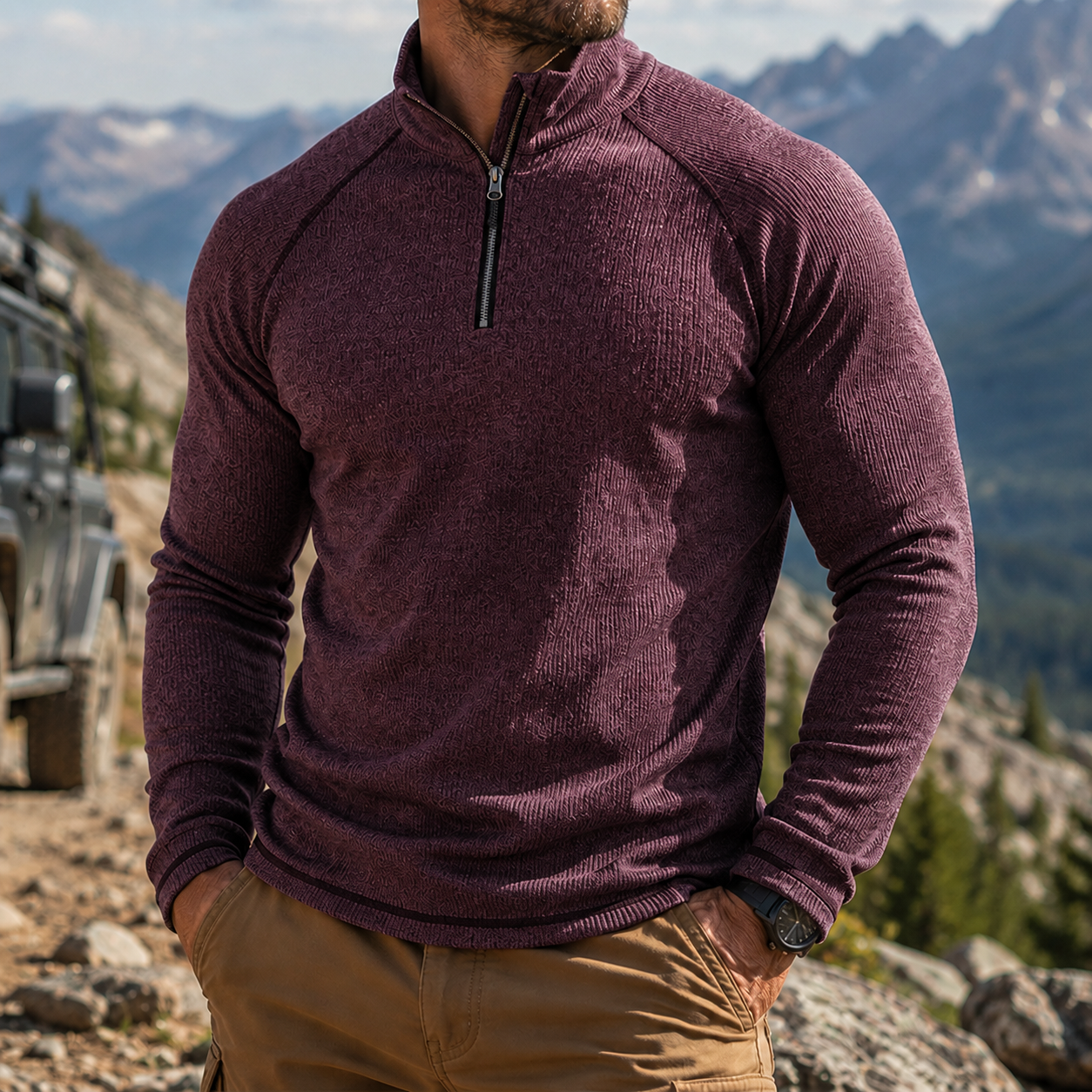 Mivanity Men's Outdoor Quarter Zip Pullover Performance Knit Hiking Sweater