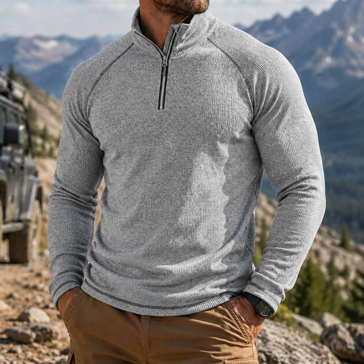 Mivanity Men's Outdoor Quarter Zip Pullover Performance Knit Hiking Sweater
