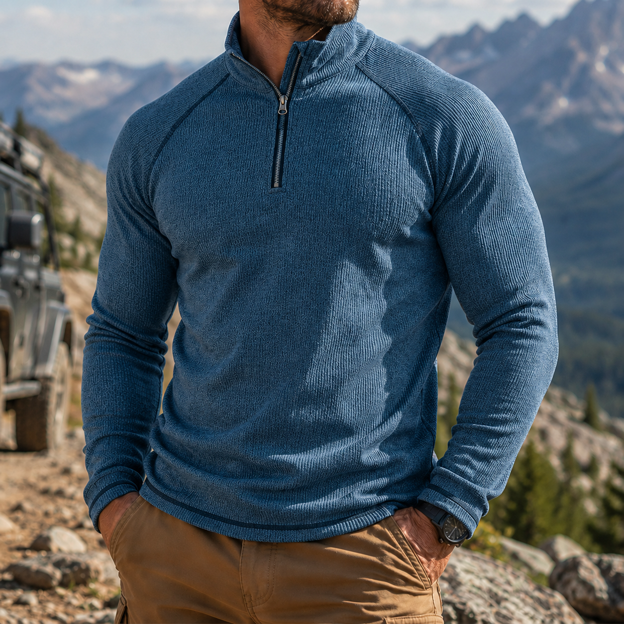Mivanity Men's Outdoor Quarter Zip Pullover Performance Knit Hiking Sweater